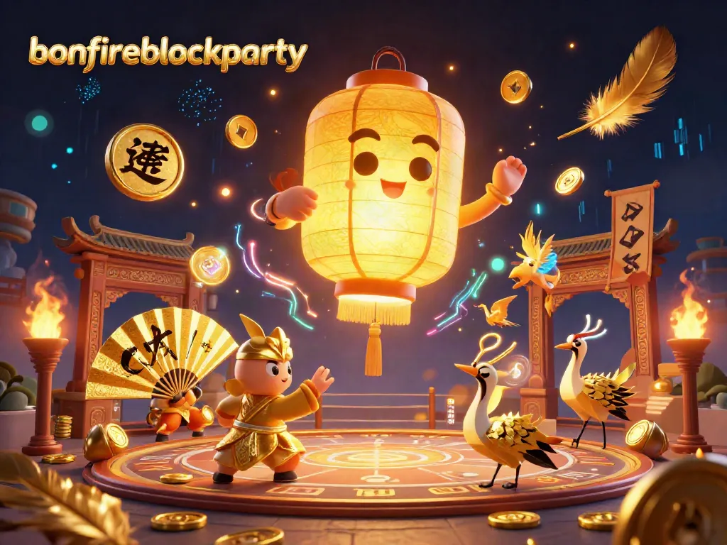 Experience the excitement of bonfireblockparty with vibrant casino elements and dynamic energy in a captivating illustration.